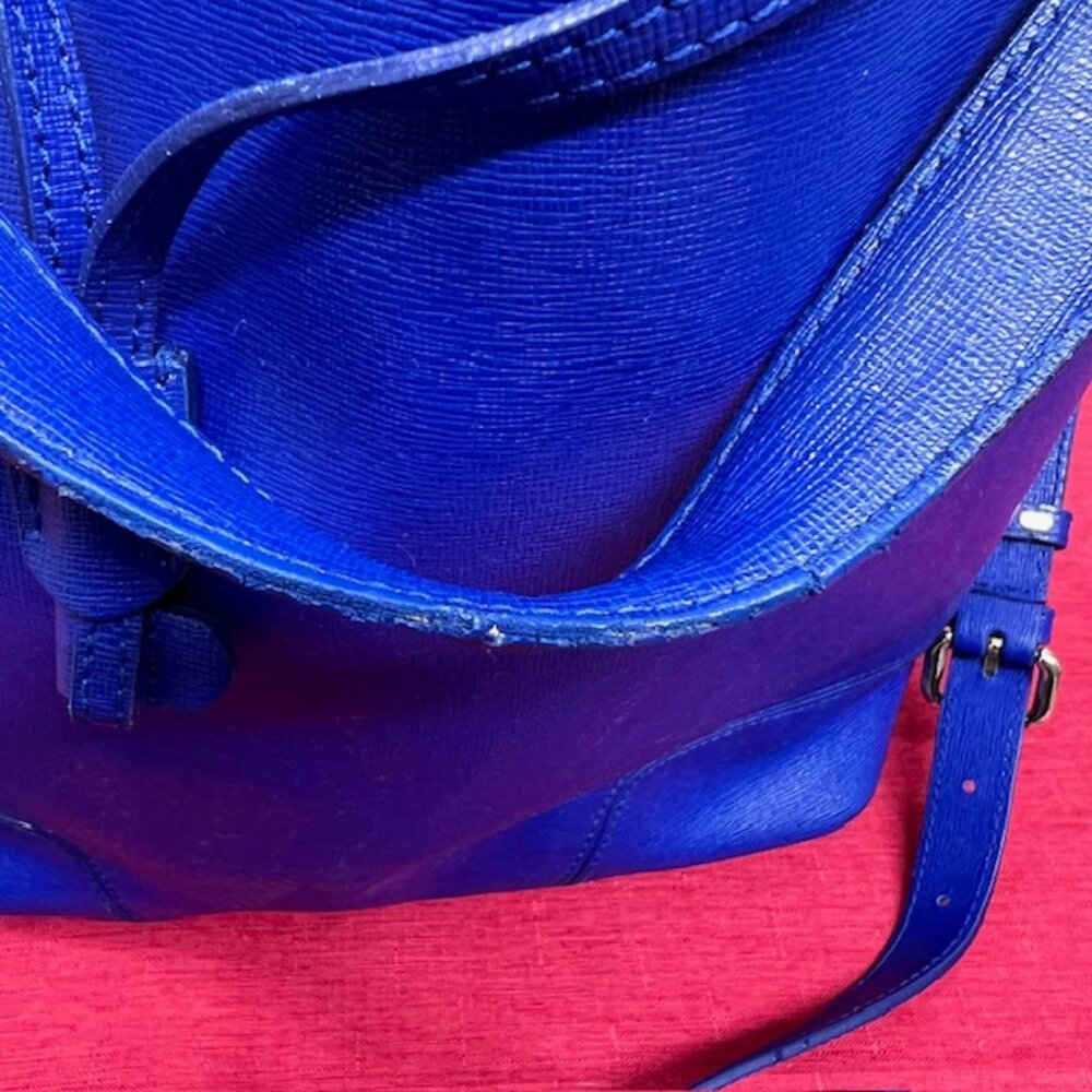 Furla Blue Leather Hobo Shoulder Bag 13"x4"x11" +FREE Chiffon Floral Scarf (40 - Picture 13 of 15